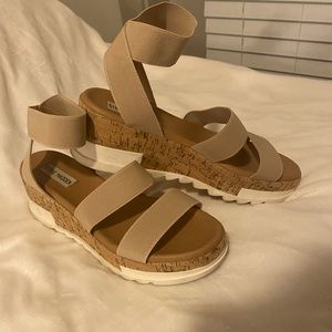 W Size 9 Steve Madden Bandi Elastic Cork Flatform Sandals